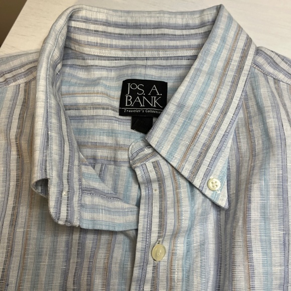 Jos. A. Bank 100% Linen Pastel Spring Striped Short Sleeve Button Up Shirt XL - Picture 6 of 8